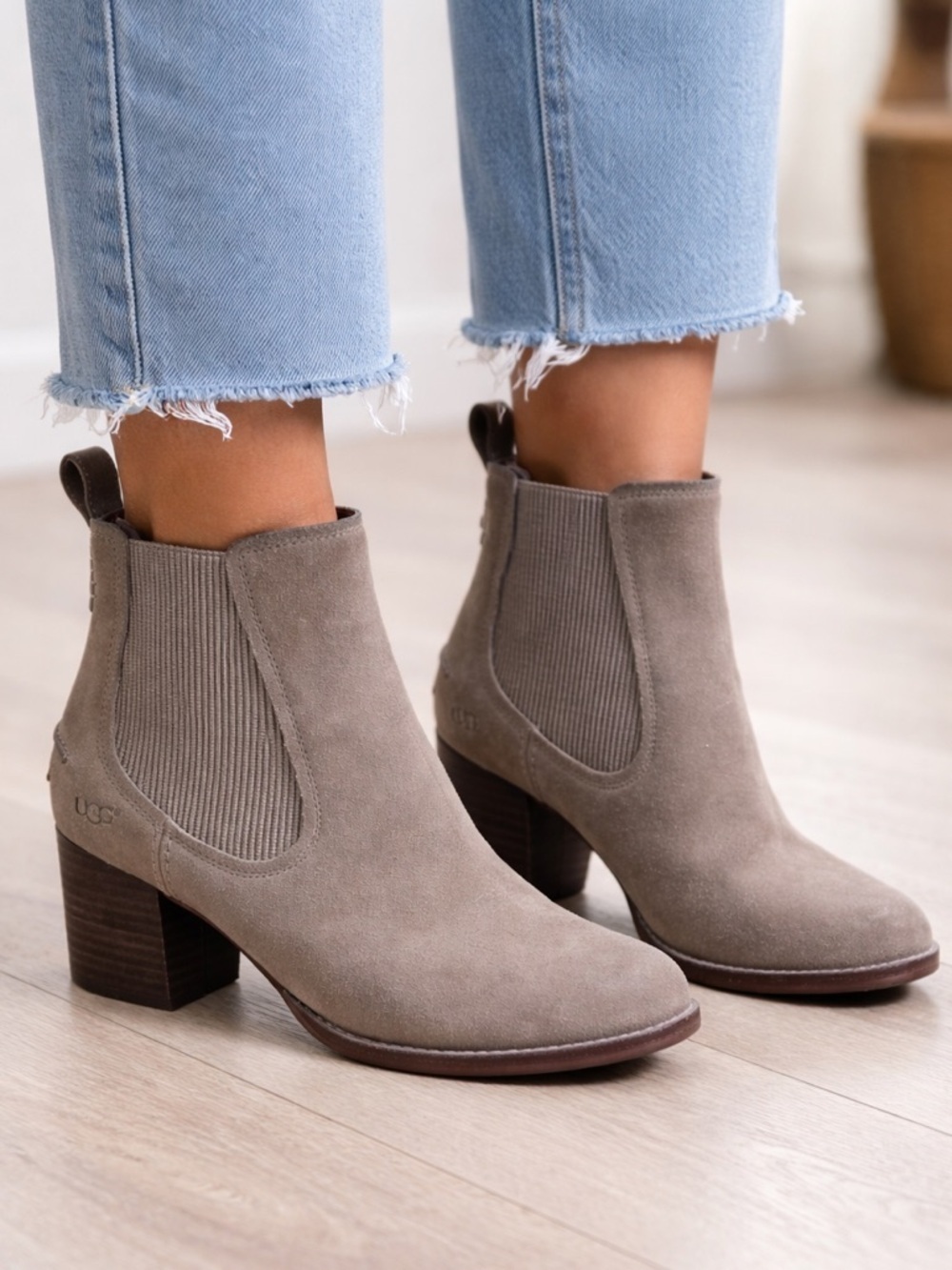 UGG Women's Taupe Suede Chelsea Booties